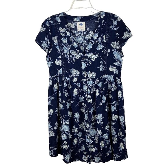 Wild Blue Sadie Robertson Womens Floral Button Front Babydoll Dress V Neck Cap S - Picture 1 of 6